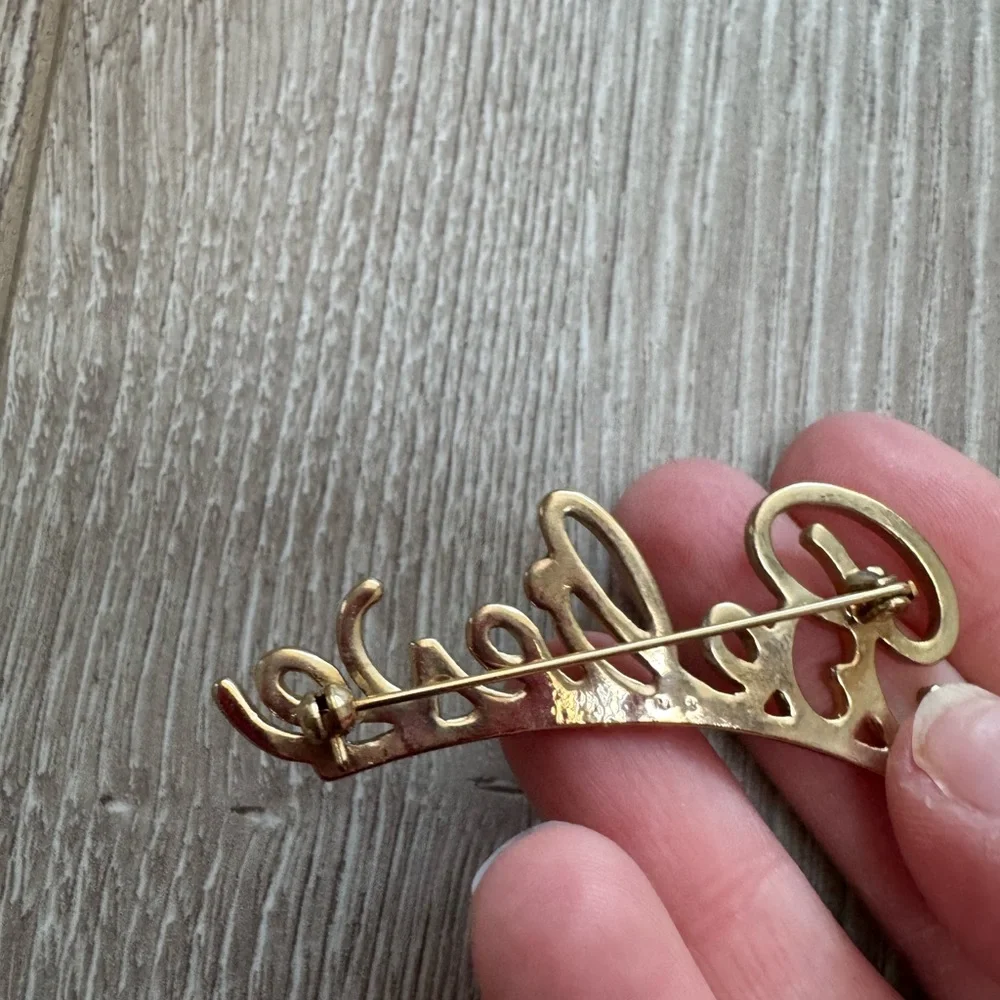 Vintage Gold Believe Brooch Antique Dainty Religious Christmas Pin inspirational